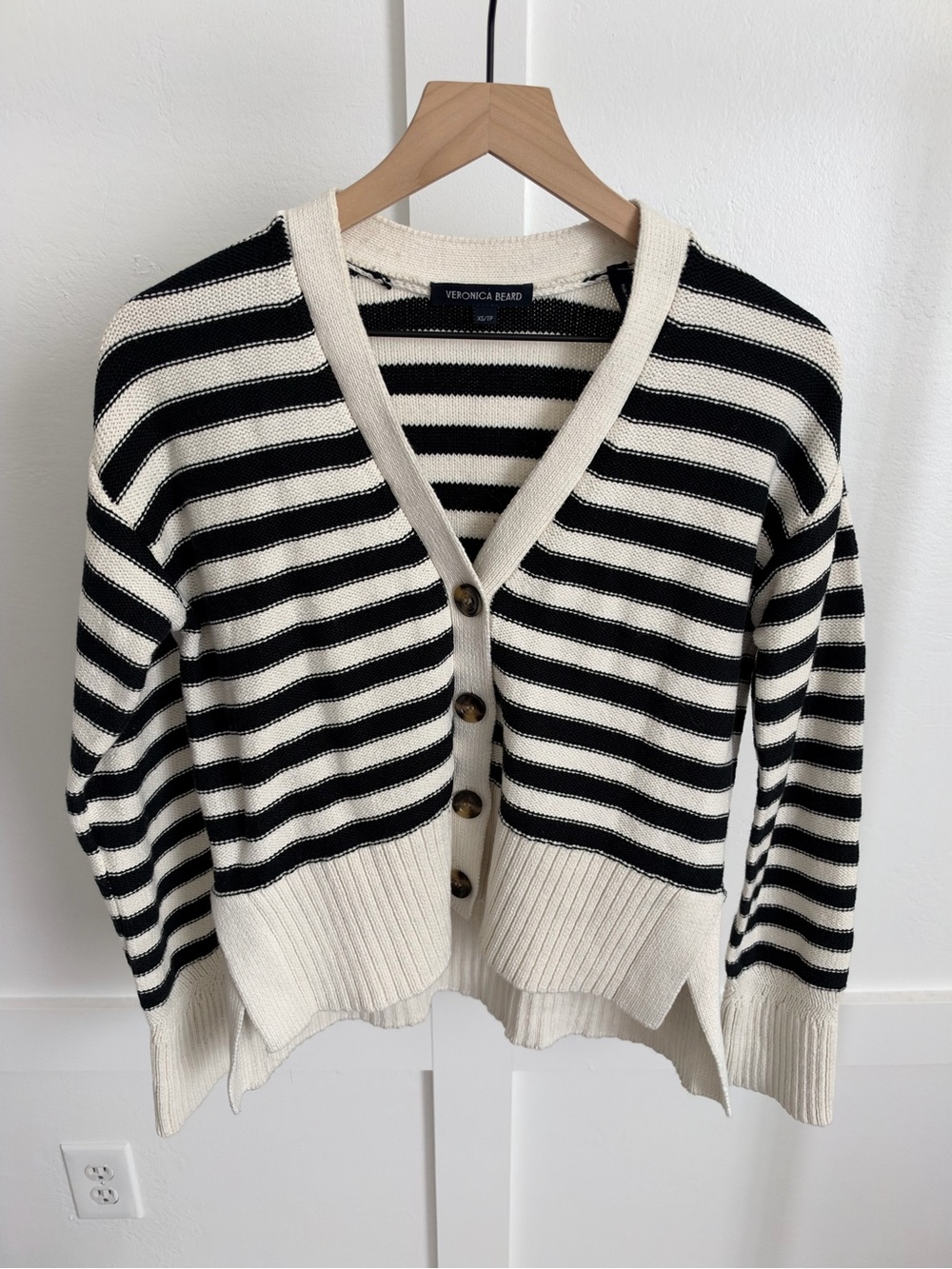 Veronica Beard Saylor Striped Cotton Cardigan Sweater